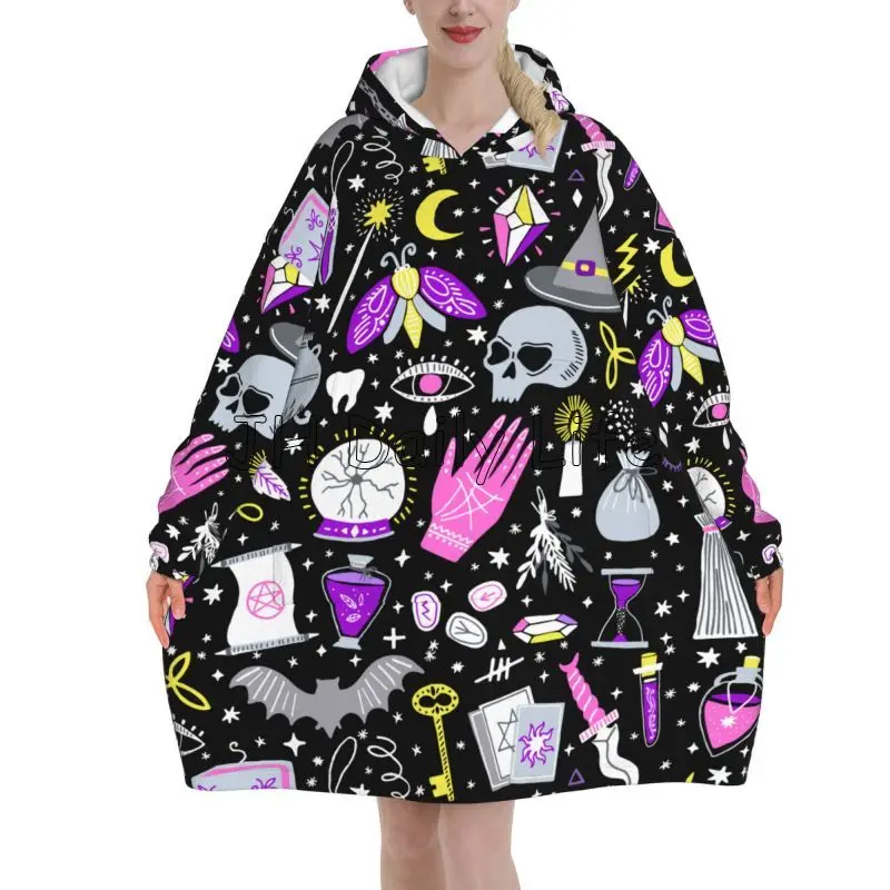 Sherpa Hoodie Fleece - Magic Witchy Goth Coperta oversize con
